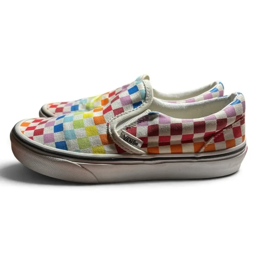 Vans Classic Slip-on Rainbow Checkerboard Kids Shoes Size 3